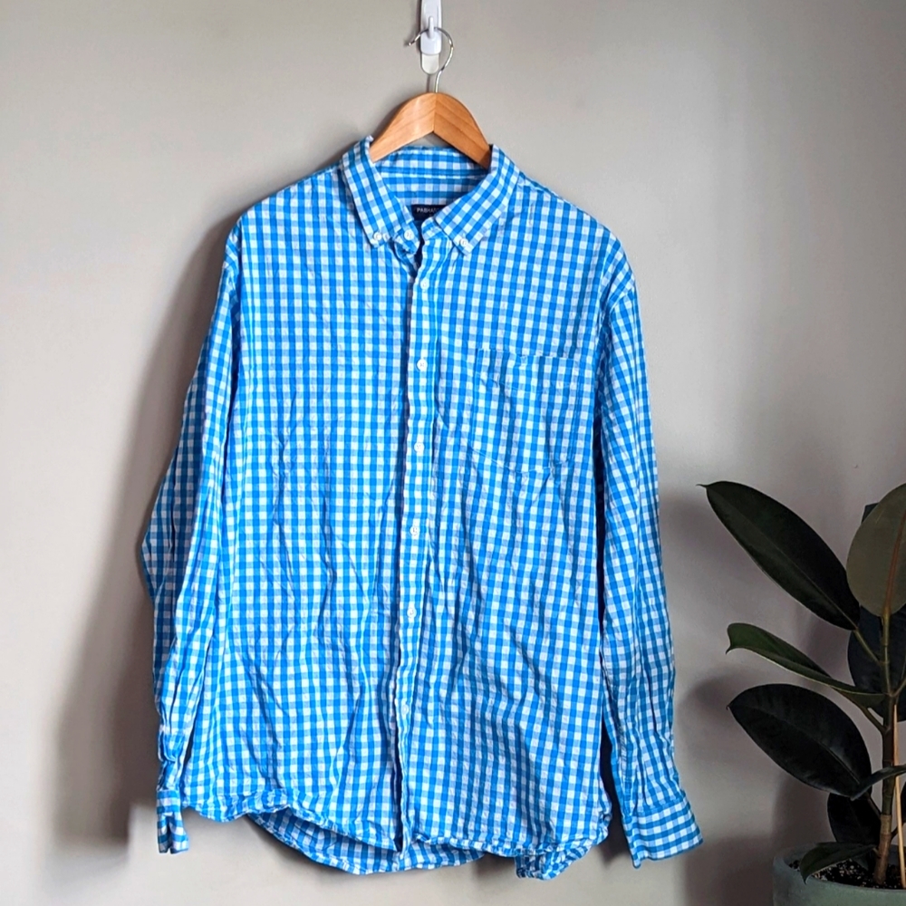 Teal checkered long sleeve button up